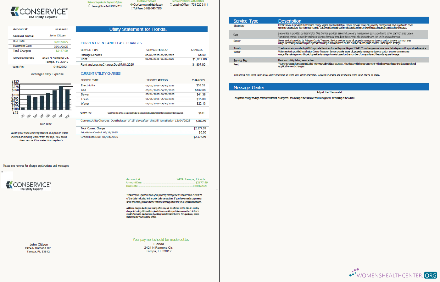 download USA Conservice utility bill template in Word and PDF formats, 2 pages, version 2 PDF template